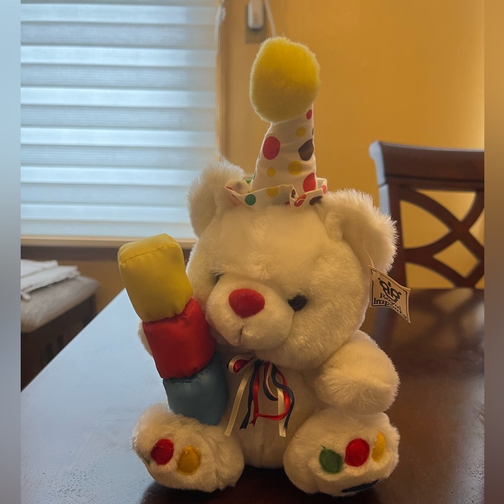 Vintage Royal Imports White Birthday Bear Plush Stuffed Animal